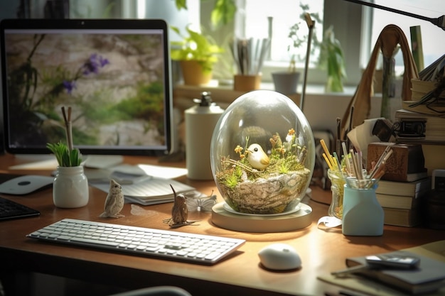 Easter day concept in desk with bunny sweets or colorful decorative egg Decoration easter on table