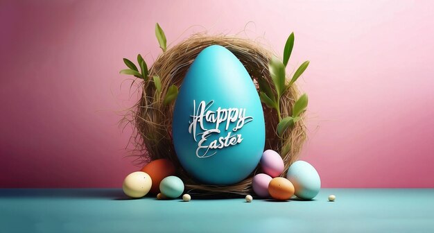 Easter Day Creative Background with Rabbit Eggs and Space Text