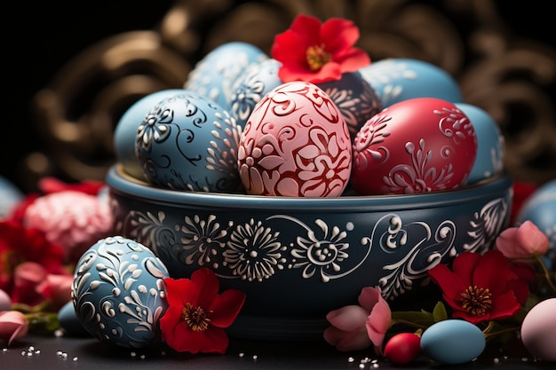 Easter day design of eggs and flowers