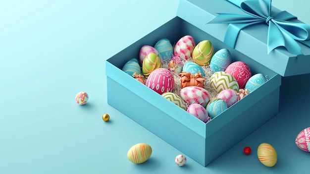 Easter day design Realistic blue gifts boxes Open gift box full decorative festive Generative Ai