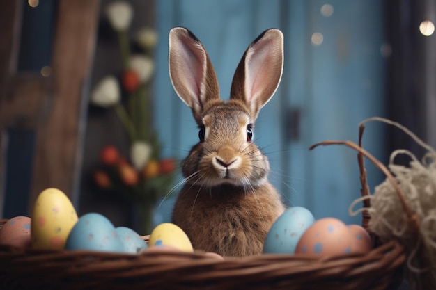 Пасхальное яйцо с ушами кролика на заднем плане