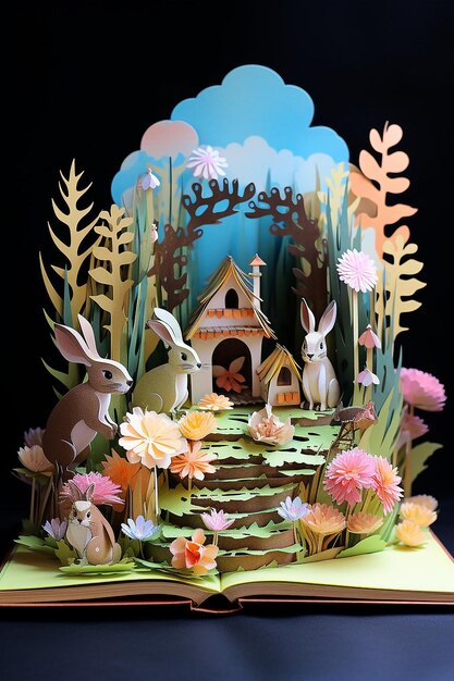 Foto libro di diorama di carta a strati del giorno di pasqua