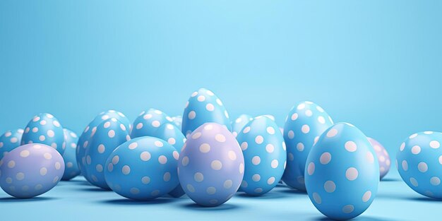 Easter decorated eggs on a blue ground in the style of hyperrealistic pop
