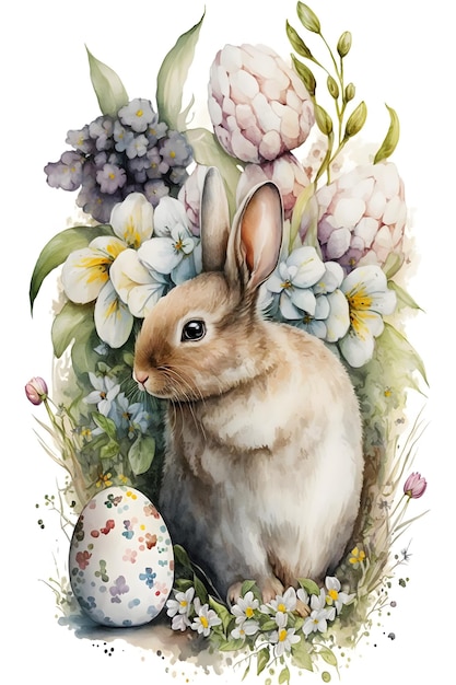 Easter decoration concept Floral watercolor painting on white background Generative AI