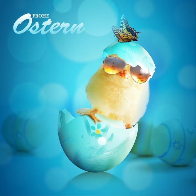 An Easter decoration with cool chicken Easter holiday concept