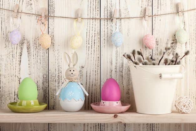 Easter decoration on wooden background