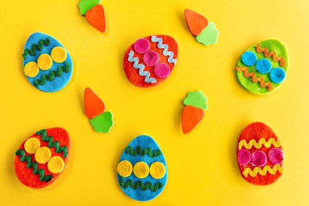 Easter decoration on yellow background cloth easter eggs