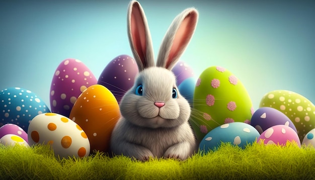 Easter Easter Traditions Adorable Easter Bunny with Basket of Eggs ai generated