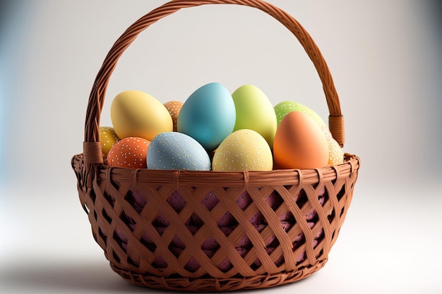 Easter egg basket against a white backdrop
