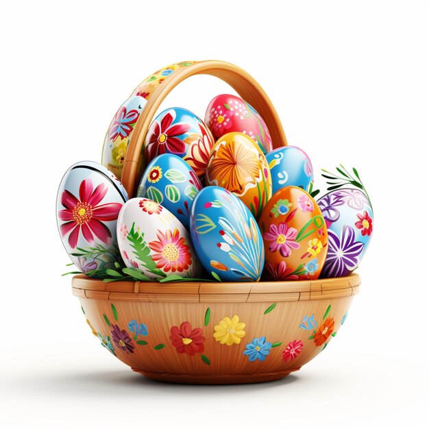 Easter egg basket on white background