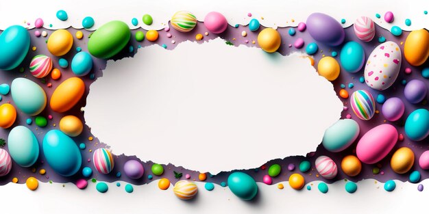 Easter Egg bottom border over a soft white banner background Top down view with copy spaceGenerative AI