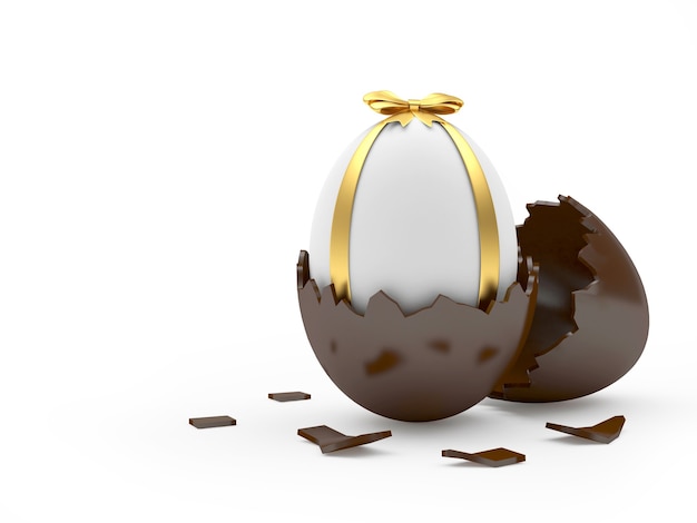 Easter egg in broken chocolate eggshell.