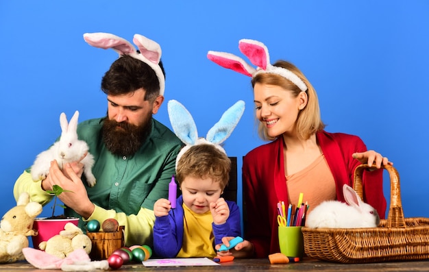 Easter egg bunny ears  easter day concept cute child wearing bunny ears on easter day