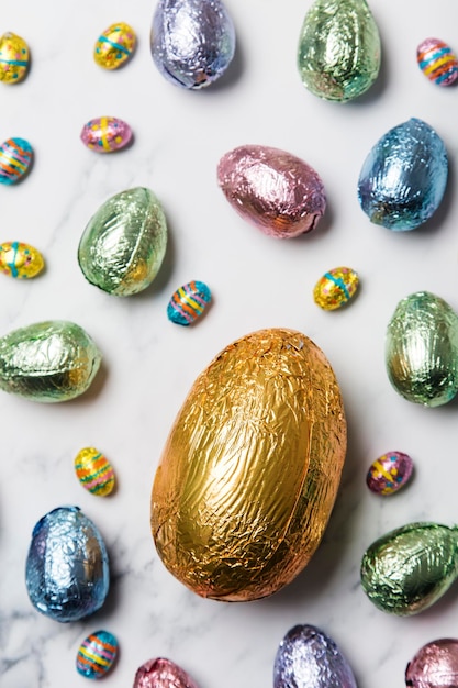 Easter egg chocolate treats wrapped in shiny coloured foil