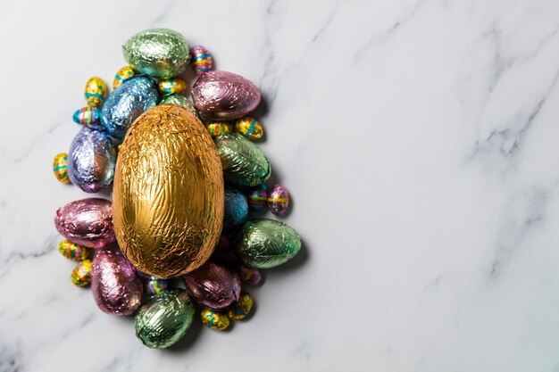 Easter egg chocolate treats wrapped in shiny coloured foil