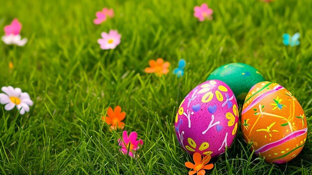 Easter egg Colorful Painted on green grass Background