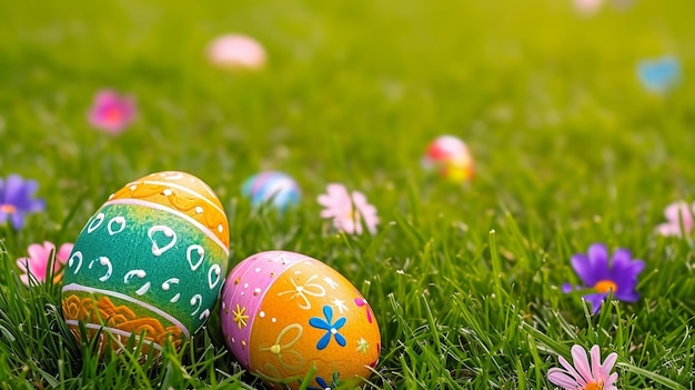 Easter egg Colorful Painted on green grass Background