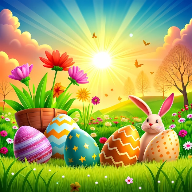 Easter egg design with sunlight background