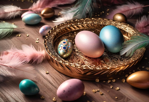 Easter egg frame on wooden floor