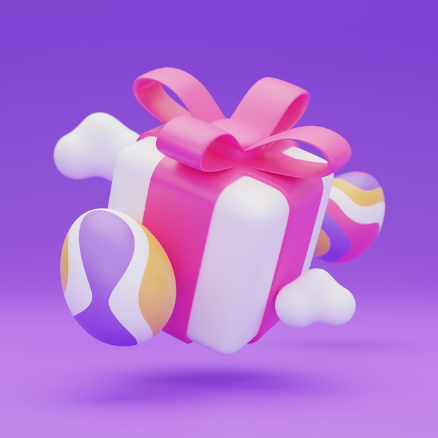 Illustrazione 3d di levitazione del contenitore di regalo dell'uovo di pasqua