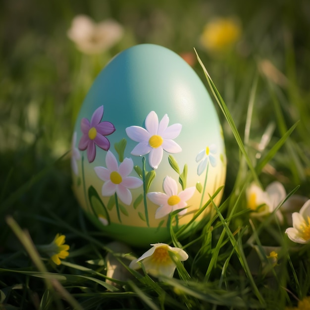 Easter Egg on green grass field Spring meadow