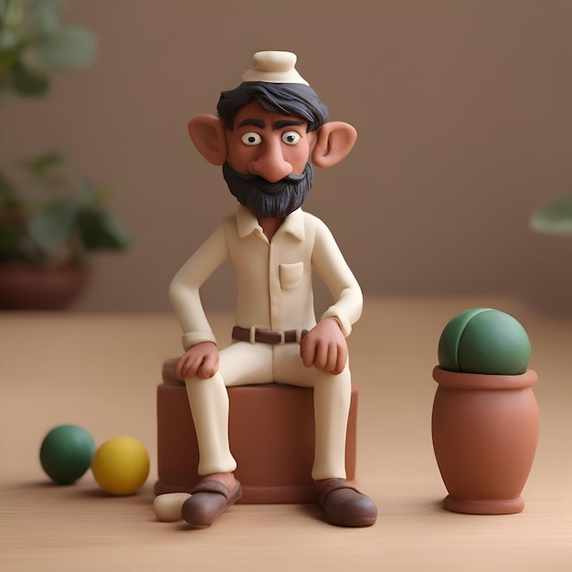 Easter egg hunt concept Funny old man sitting on a pot with eggs