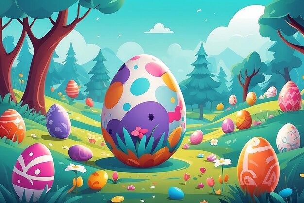 Photo easter egg hunt holiday cartoon illustration generative ai