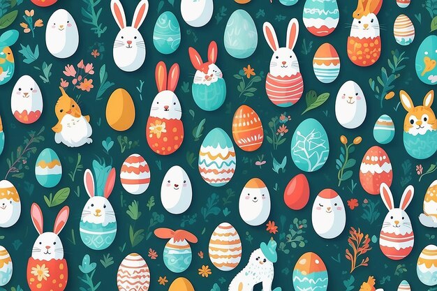 Foto caccia alle uova di pasqua illustrazione di cartoni animati generativa ai