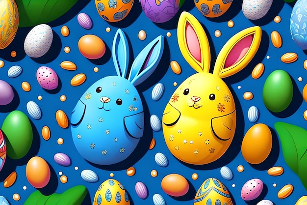 Easter egg and Rabbit Pattern 2D Graphic novel style comic book