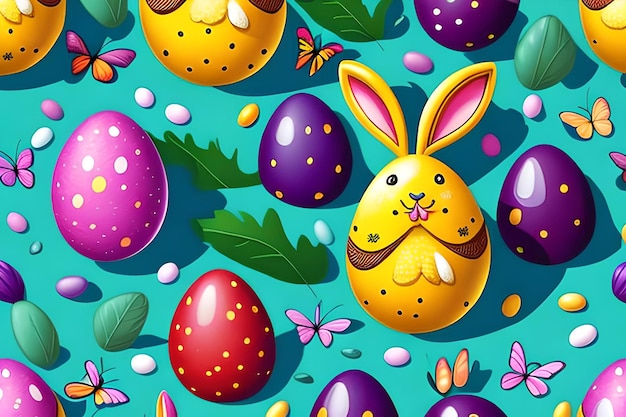 Easter egg and Rabbit Pattern 2D Graphic novel style comic book