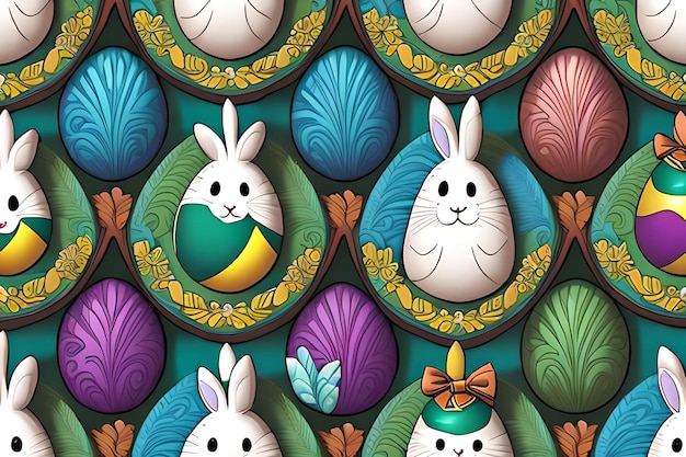 Easter egg and Rabbit Pattern 2D Graphic novel style comic book