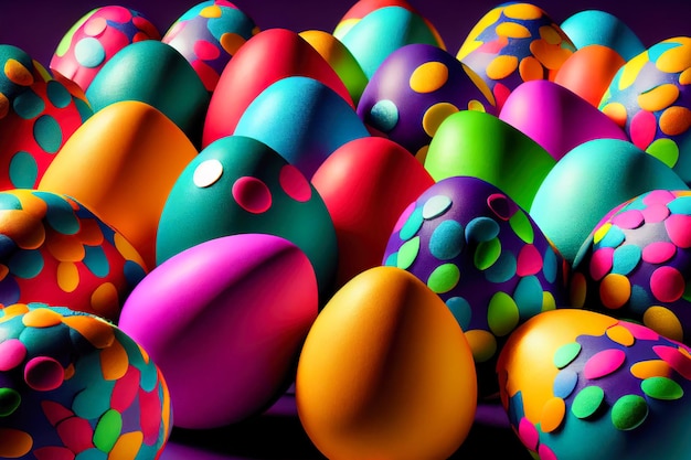 부활절 달걀 종교 휴일 봄 시즌에는 꽃 3d 배경 그림의 다채로운 패턴으로 장식된 달걀을 그렸습니다.