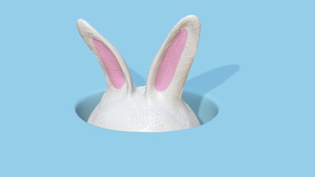 Форма пасхального яйца с ушами кролика на фоне 3D-рендеринг