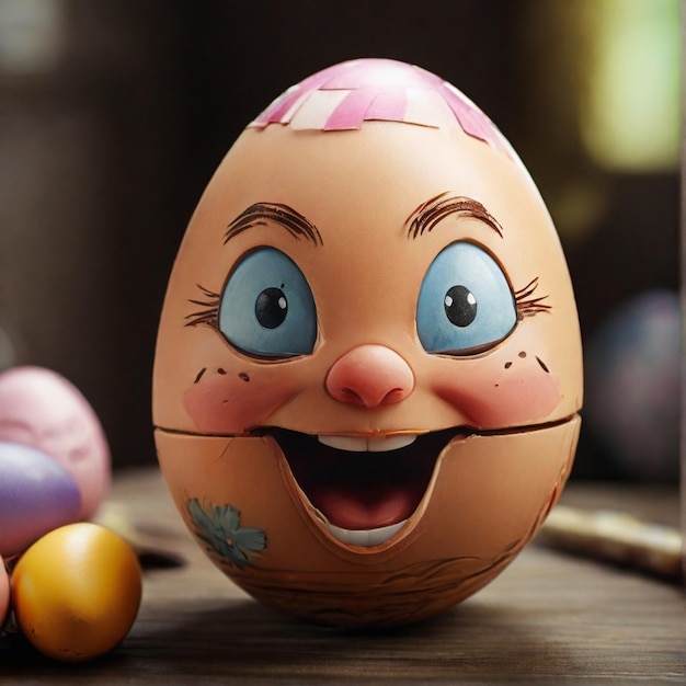 Easter egg with character of funny cartoon face