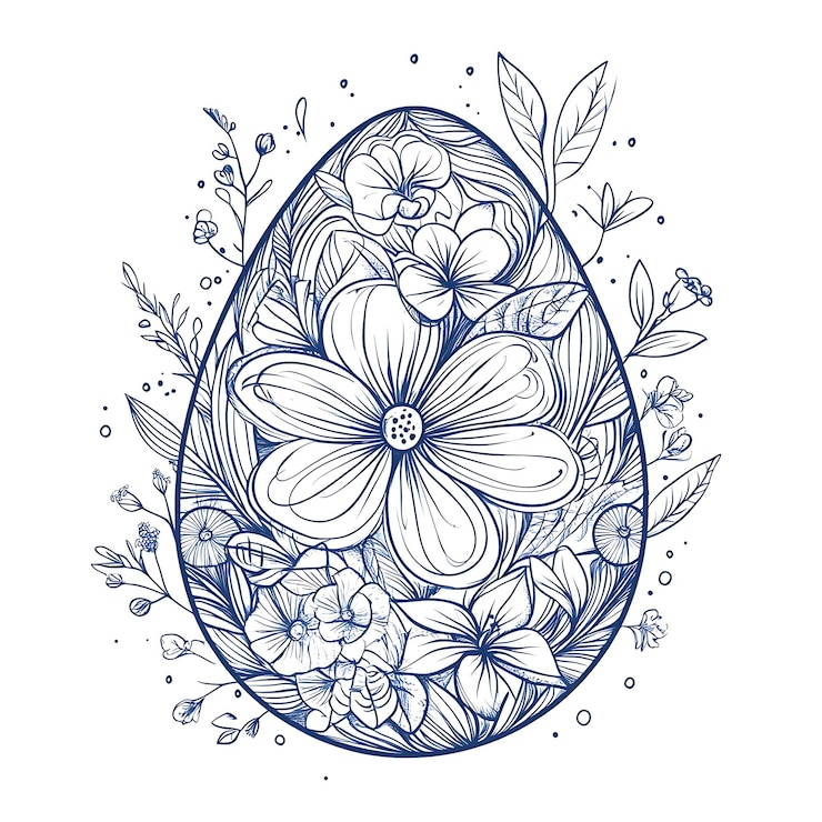 Photo easter egg with floral design thick outline illustration clean background