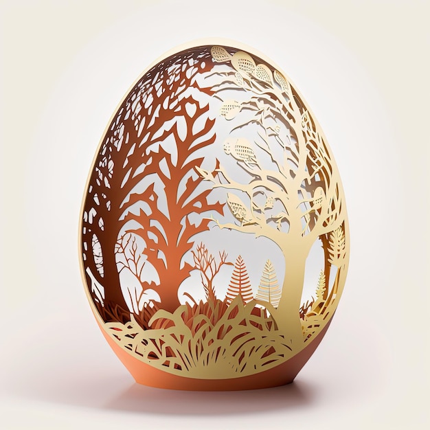 Easter Egg with floral ornament on white background Abstract paper cut illustration AI