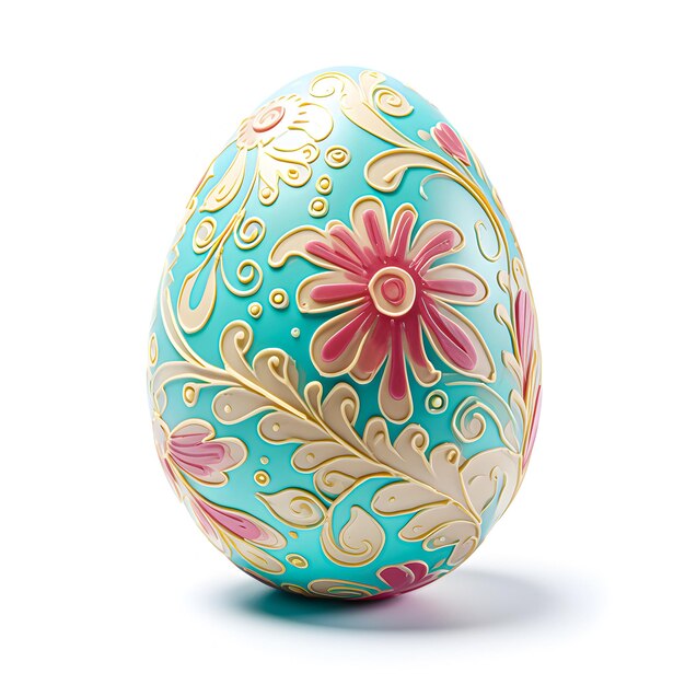 Easter egg with floral pattern isolated on white background