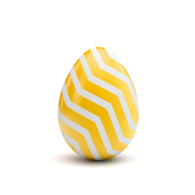 Easter egg with yellow and white pattern 3D Rendering