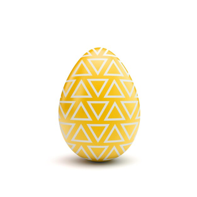 Easter egg with yellow and white pattern 3D Rendering