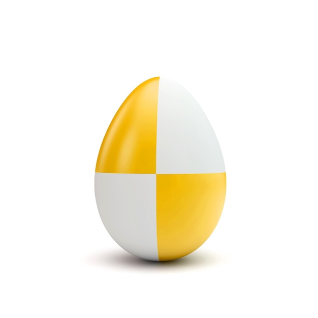 Easter egg with yellow and white pattern 3D Rendering