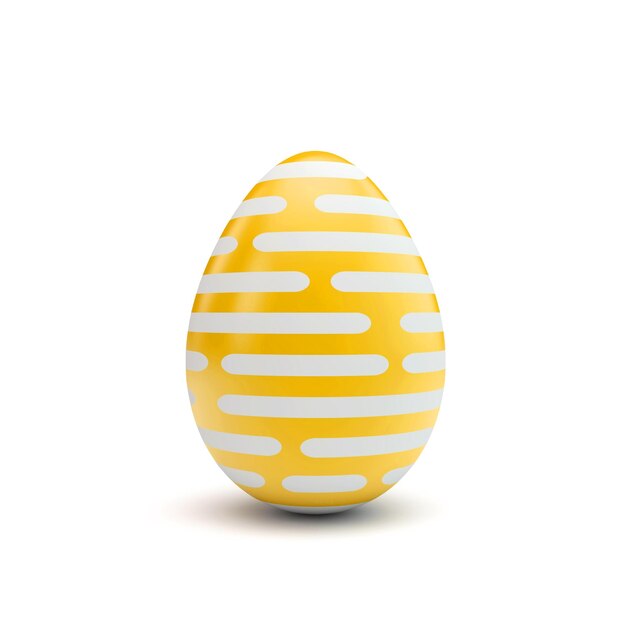 Easter egg with yellow and white pattern 3D Rendering