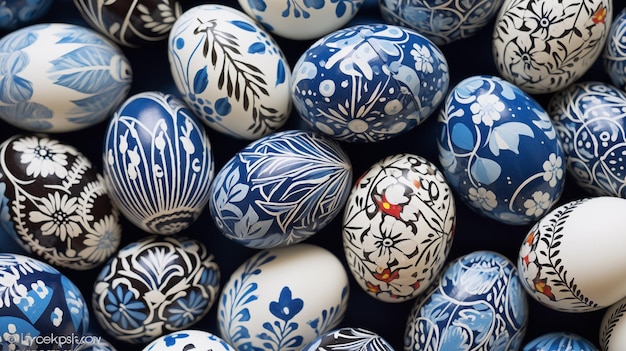 Photo easter eggs adorned with naturaltoned blue patterns ai generated