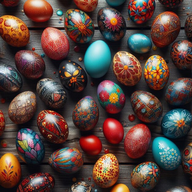 Easter eggs background Colorful Easter eggs background Top view