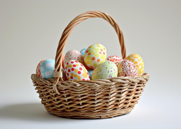 Photo easter eggs in a basket against a clean white backdrop easter baskets image