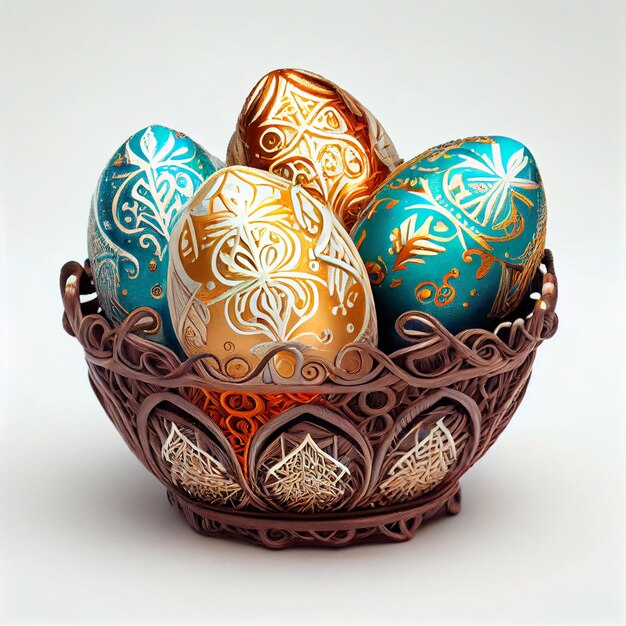 Пасхальные яйца в корзине easter 2023 празднование счастливой пасхи AI сгенерированное изображение