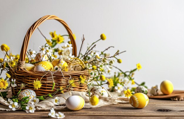 easter eggs in basket easter basket with eggs and flowers