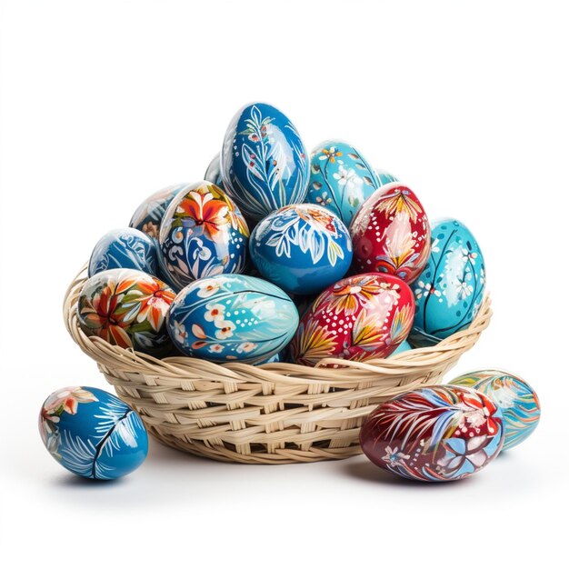 Easter Eggs on Basket PNG White Background