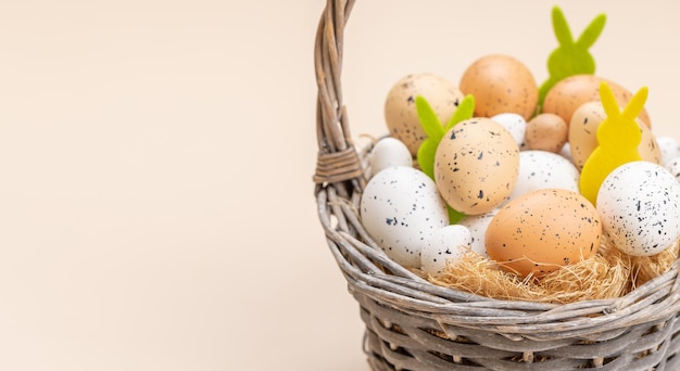 Easter eggs basket and rabbit decor