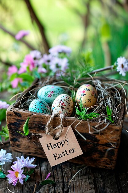 Easter eggs in a basket Selective focus