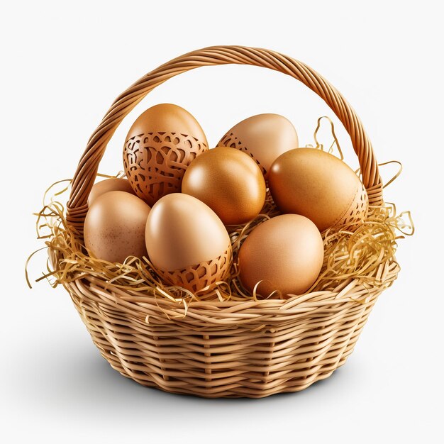 Photo easter eggs in basket on the white background